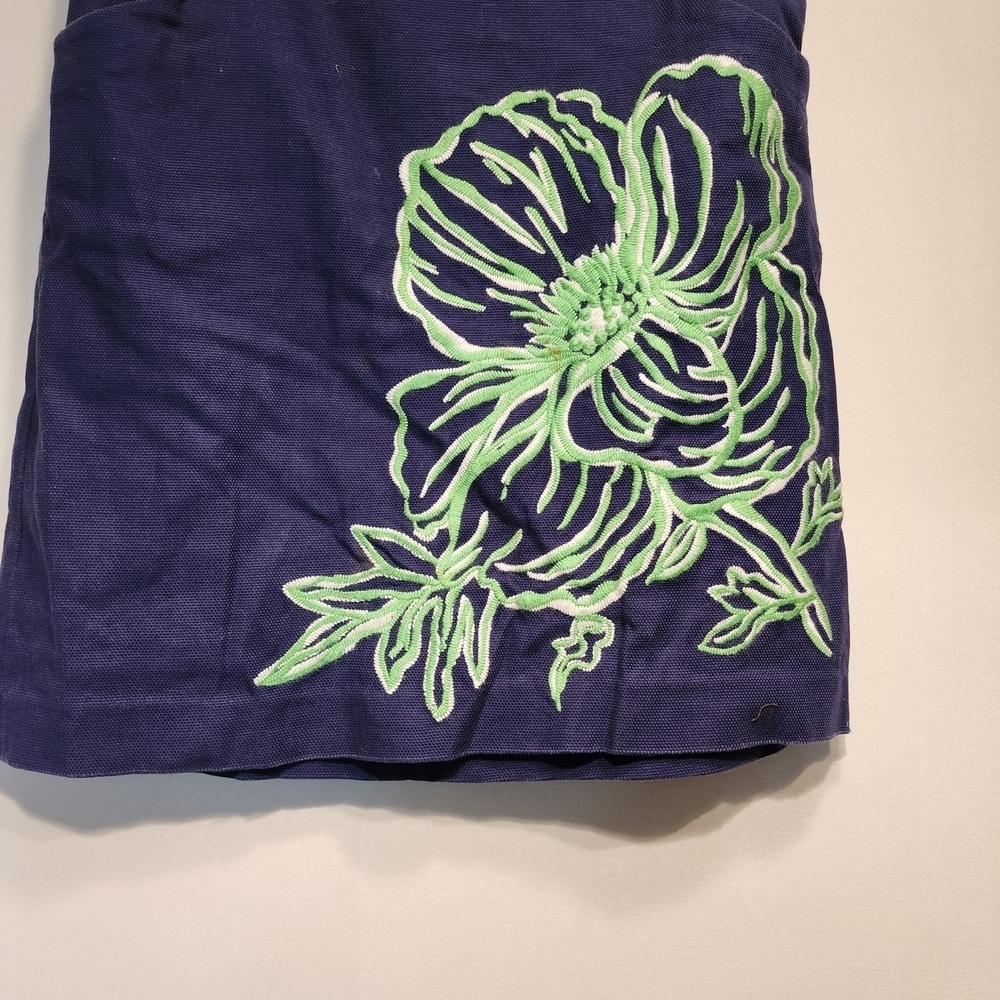 Lilly Pulitzer Navy Skirt with Green Floral Embroidery